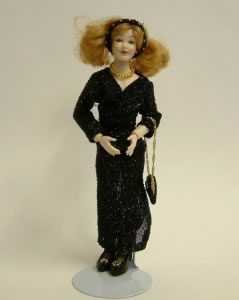 Heidi Ott Dolls House Doll, Lady Wearing a Black Dress (X041)