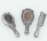 Dolls House Miniature Brush Comb & Mirror Set(Silver) (XY658)